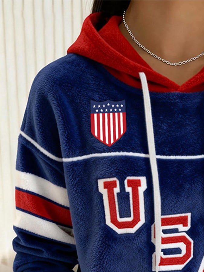 Retro USA Ice Hockey Print Hoodie