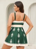 Boho Flower Print Surplice Swim Dress