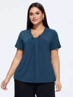 Stretchy Knotted Draped Neckline Blouse