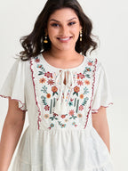 Supersoft Floral Embroidered Tassels T-Shirt