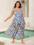 Two-Piece Citrus Print Sarong Swimsuit