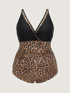 Leopard Print Color Contrast One-Piece Swim