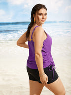 Island Print Drawstring Adjustable Swim Top