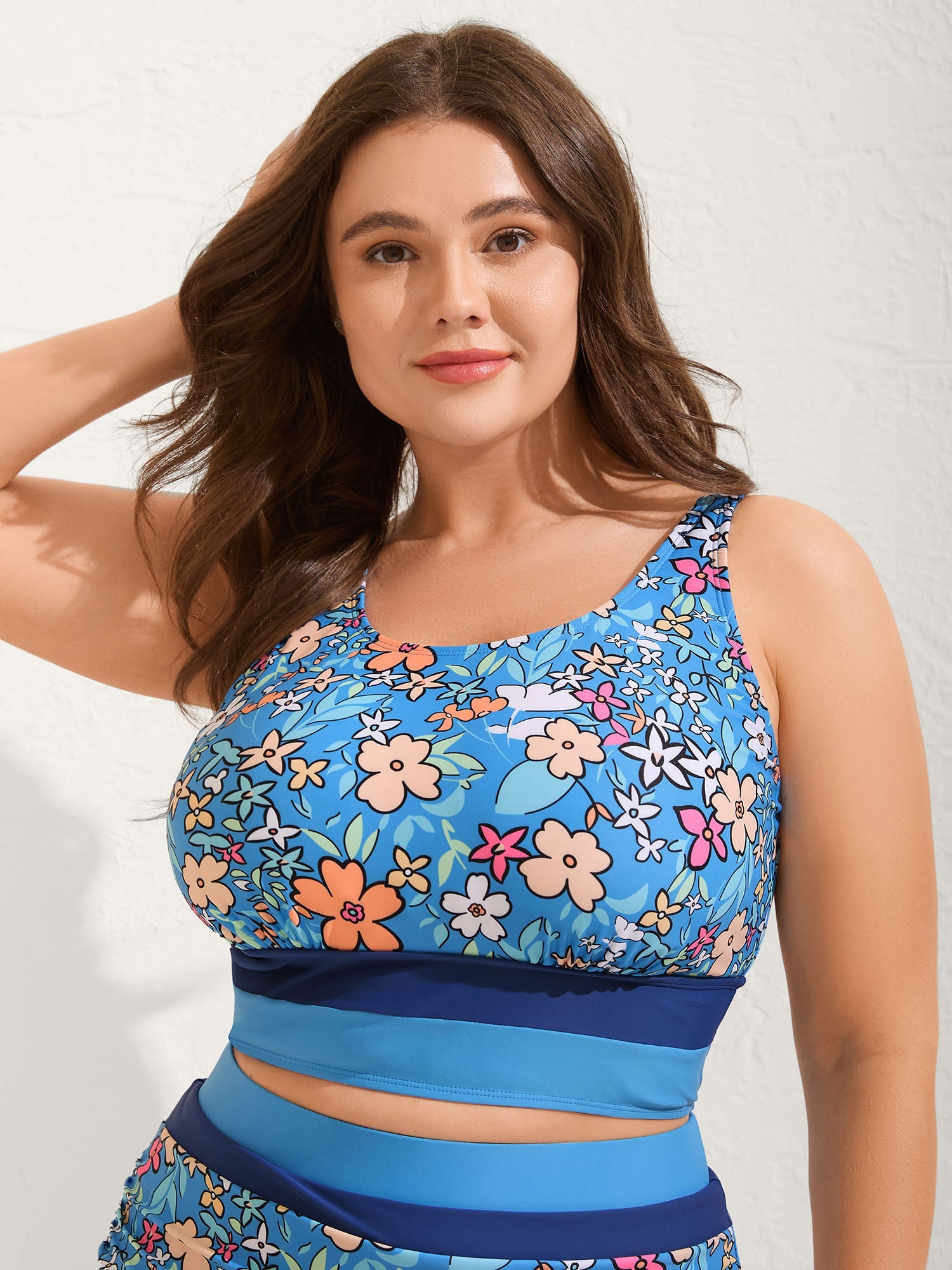 Floral Print Color Contrast Bikini Top