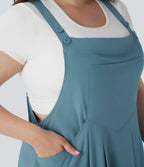 BreezefulTM Flowy Quick Dry Midi Casual Plus Size Pinafore Dress with Pockets