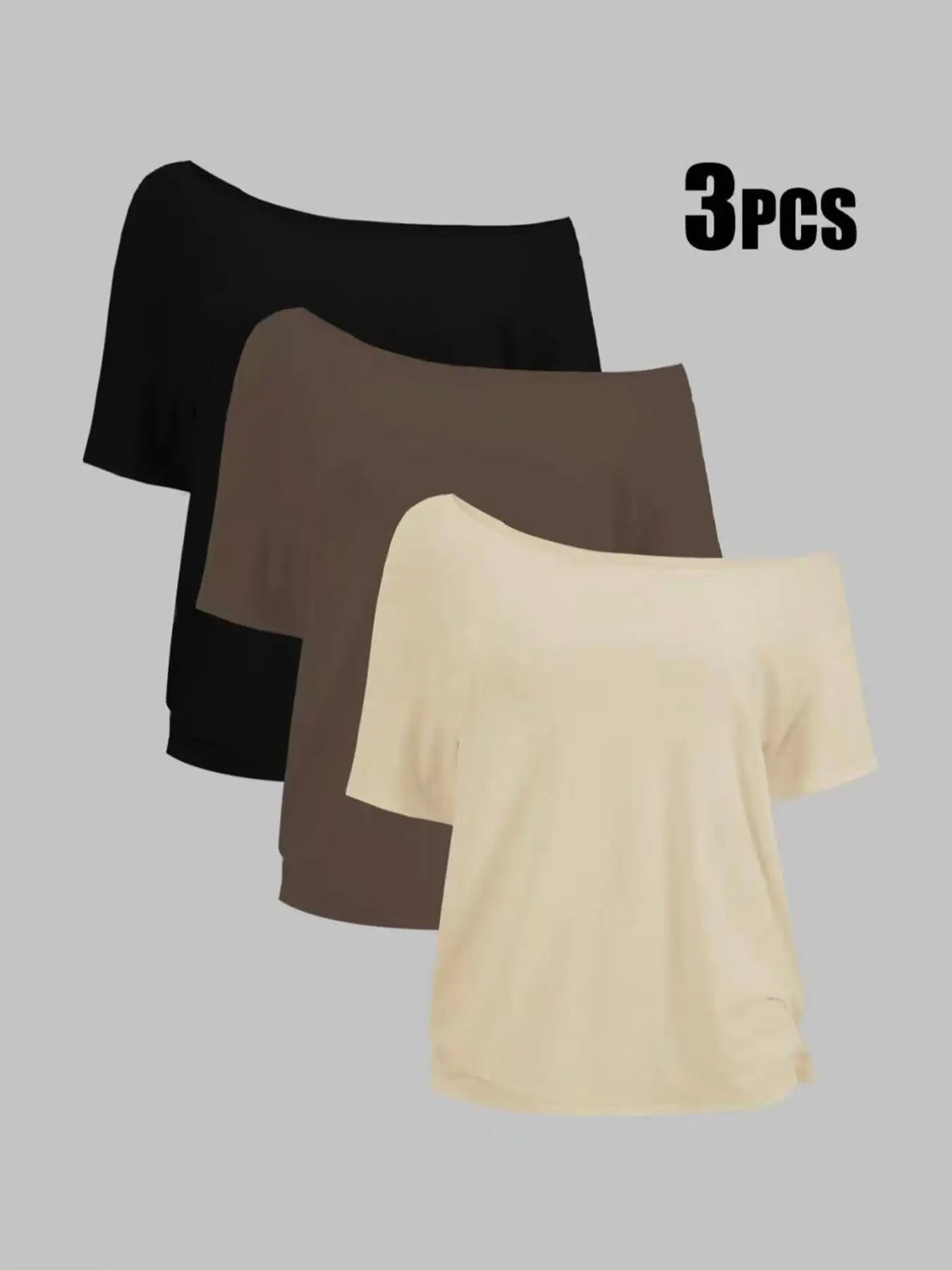 Women's Plus Size 3-Pack One-Shoulder Loose Fit Short Sleeve T-Shirts, Casual Solid Color Basic Tops, Comfortable and Stylish Tees