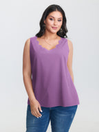 Solid V Neck Laser Cut Tank Top