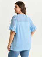 Sheer Floral Print Contrast Knit Top