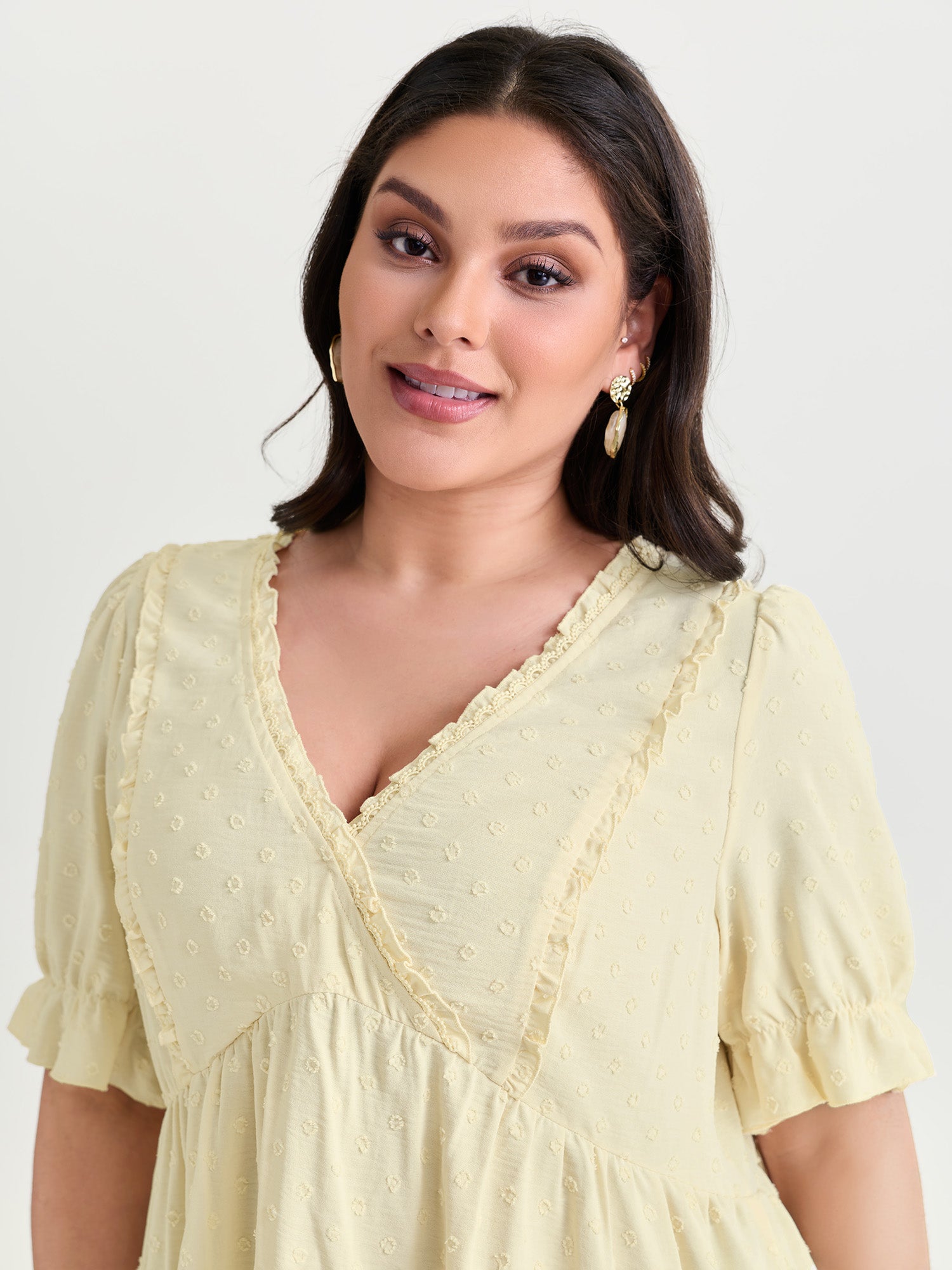 Dot Textured Ruffled Edge Blouse