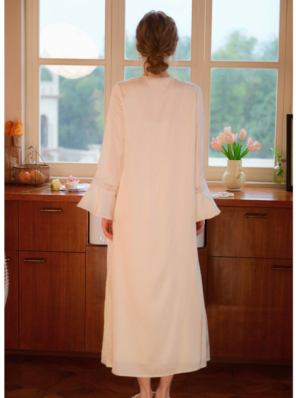 Lace Satin Built In Bra Nightgown 2pcs Set