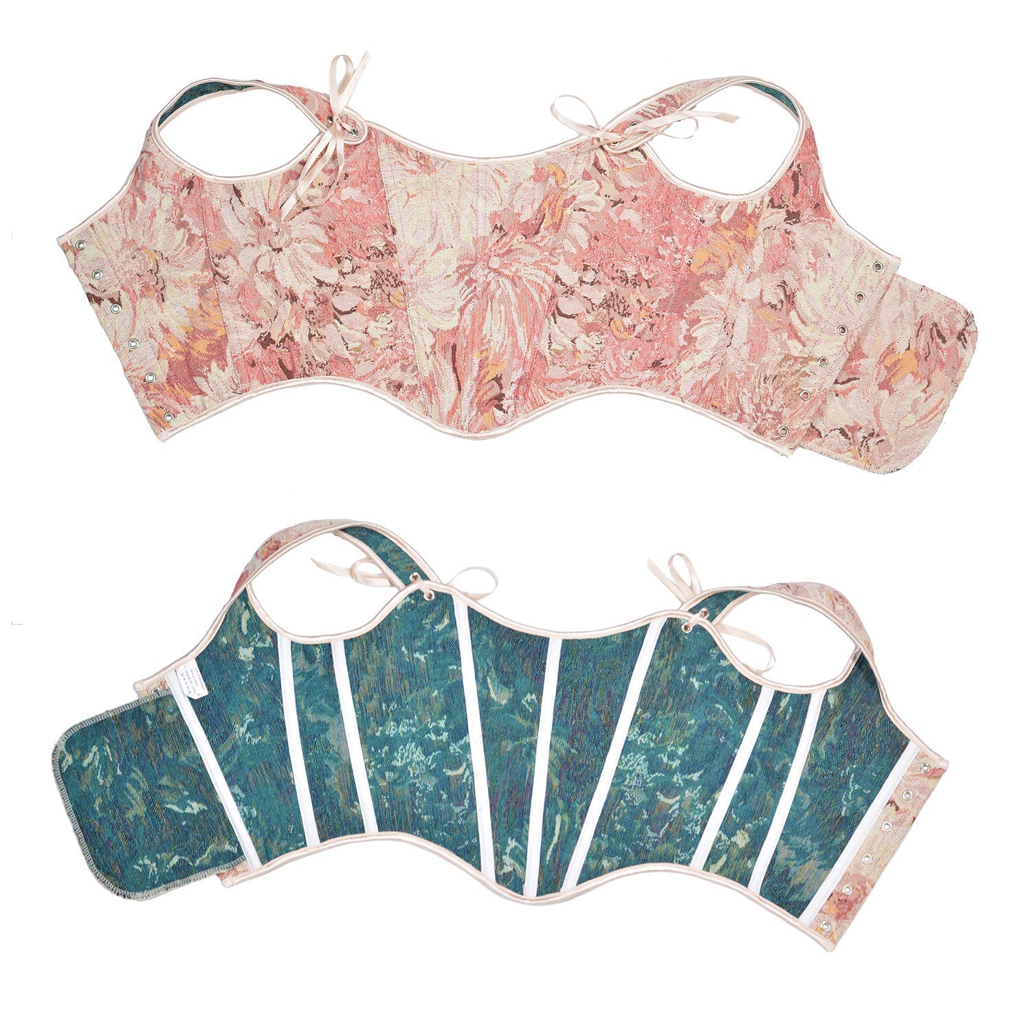 Retro Boned Jacquard Lace Up Vest