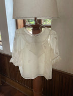 Embroidered Chiffon Shirt + High Waist Pinafore Skirt