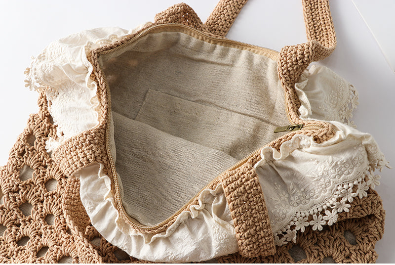 Crocheted Lace Trim Shoulder Bag