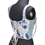 Lace Trim Jacquard Lace Up Bustier