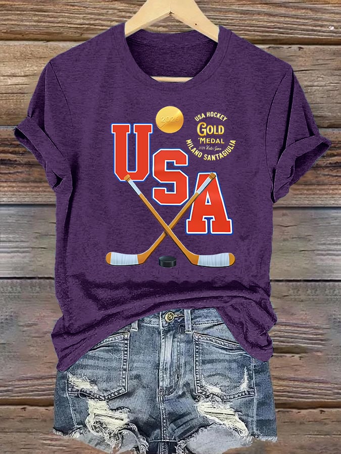 Women's  USA  Funny  Print T-Shirt
