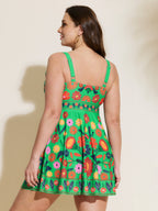 Floral Surplice Neckline Pockets Swim Dress