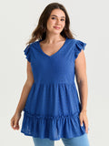 Textured Ruffled Hem V-Neck Knit Top