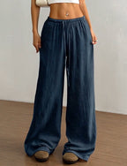 Ladies' Drawstring Solid Color Casual Loose Pants