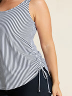 Striped Print Drawstring Sides Swim Top