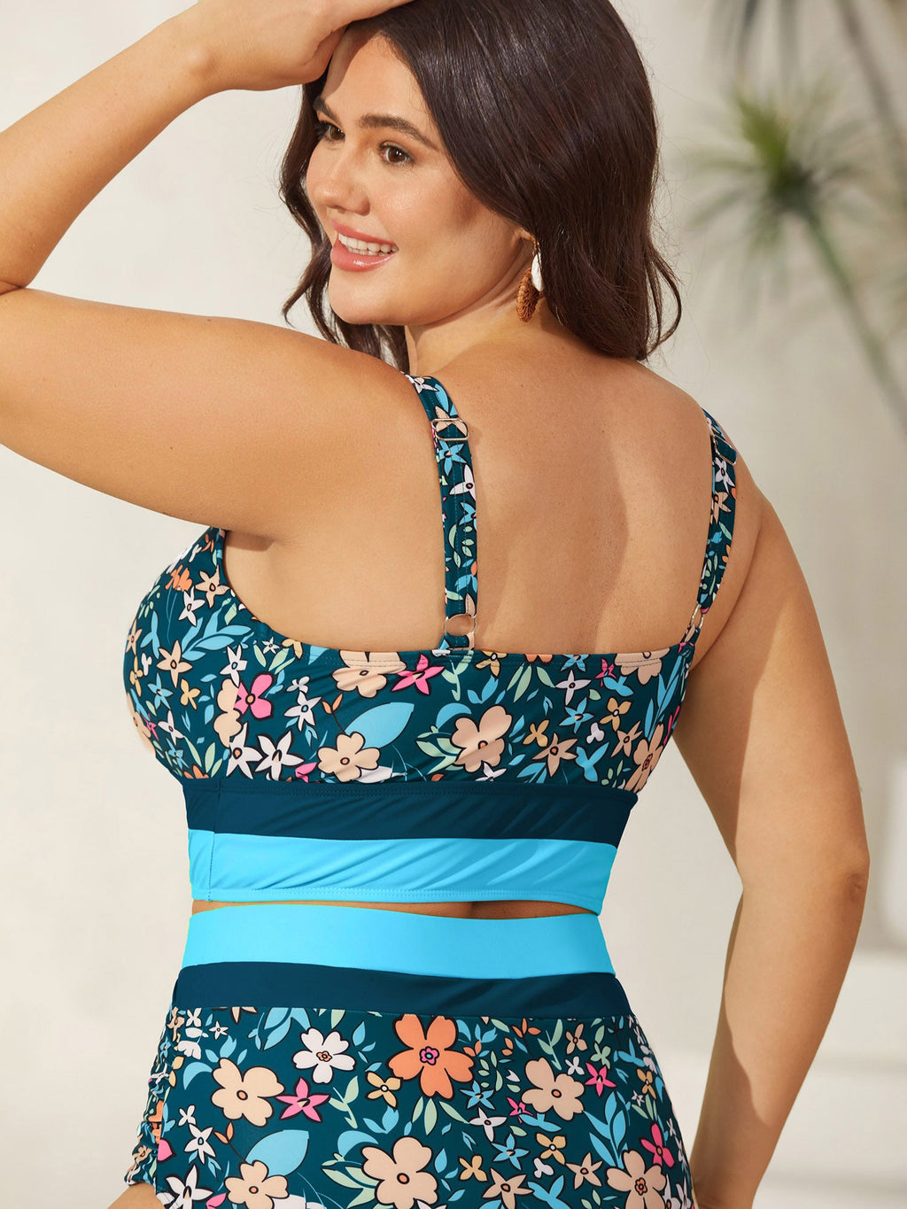 Floral Print Color Contrast Bikini Top