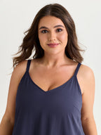 Colorblock Tiered Pockets Cami Midi Dress