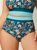 Floral Print Color Contrast Bikini Bottoms