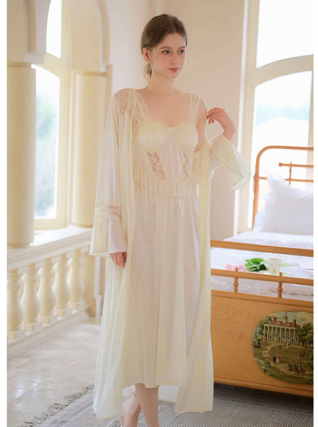 Lace Built In Bra Nightgown 2pcs Set