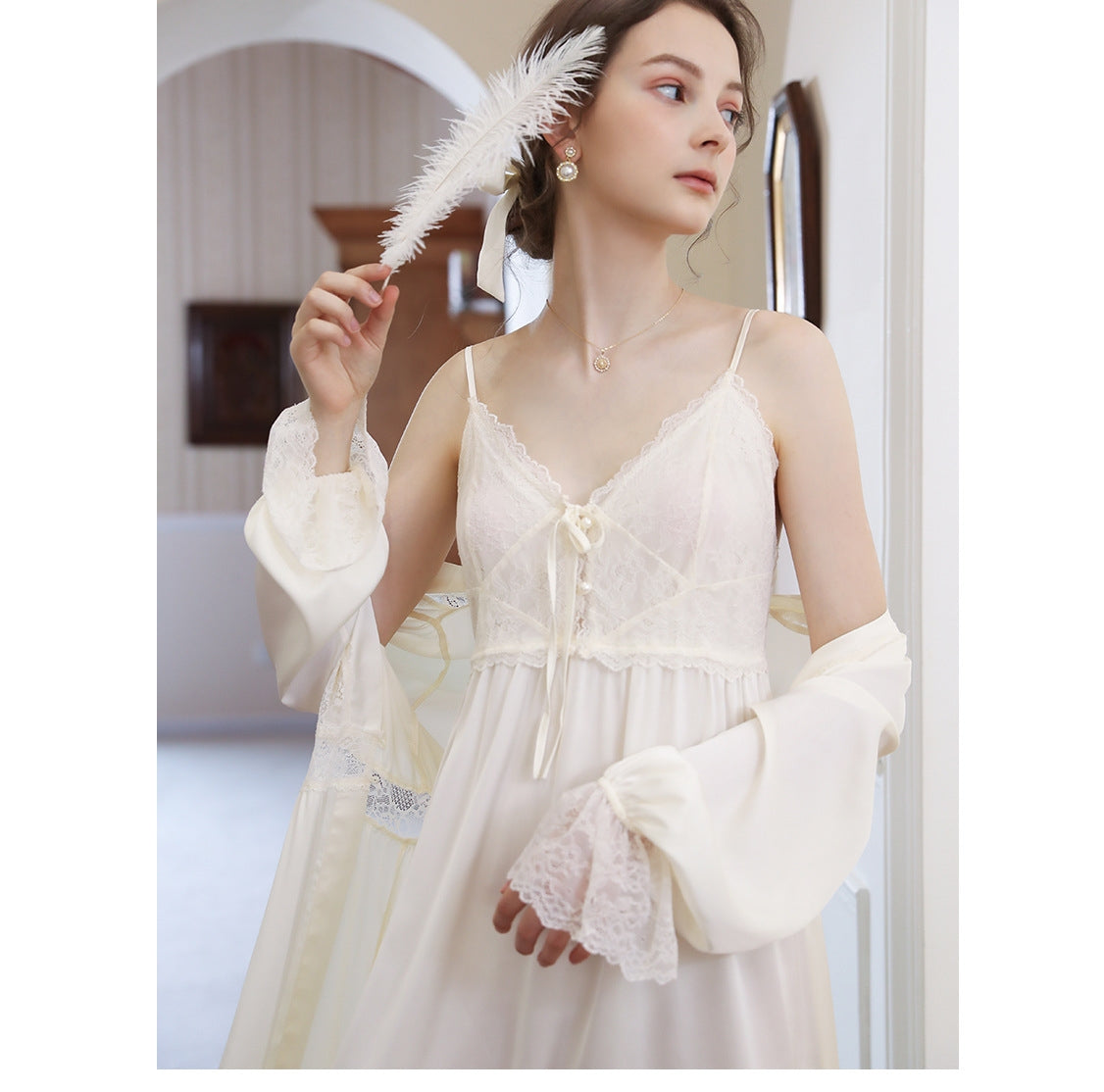 Vintage Satin Lace 2pcs Nightgown Set