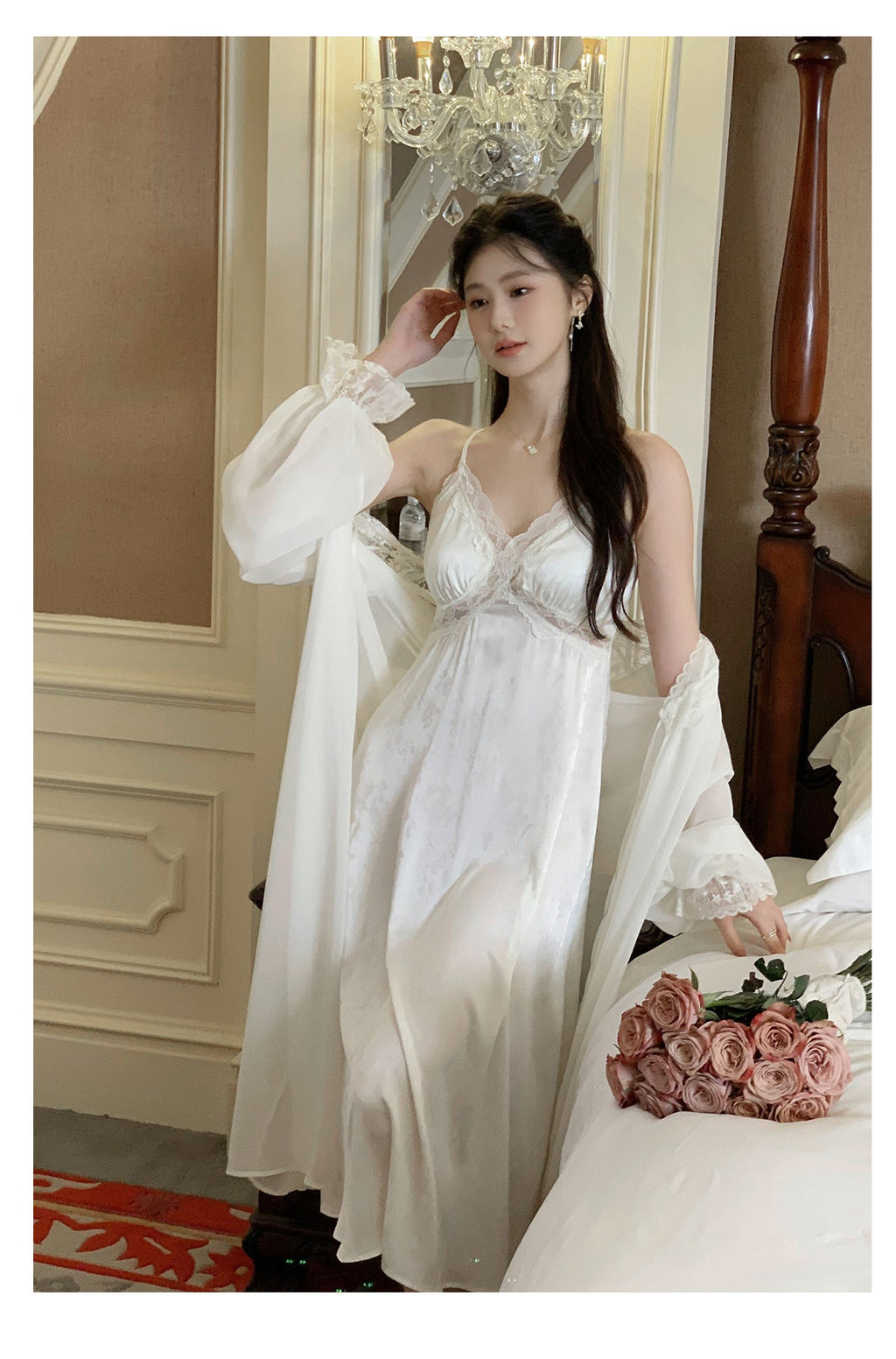Romantic Satin Built In Bra Nightgown 2pcs Set