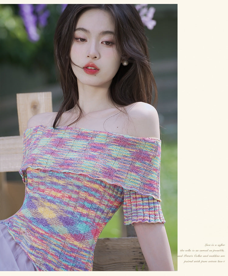 Dreamy Off Shoulder Knitted Top + Tulle Skirt 2pcs Set