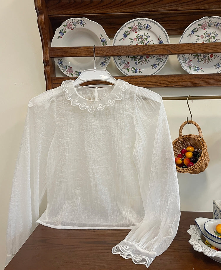 Sheer Chiffon Bottom Top + Floral Denim Pinafore Dress