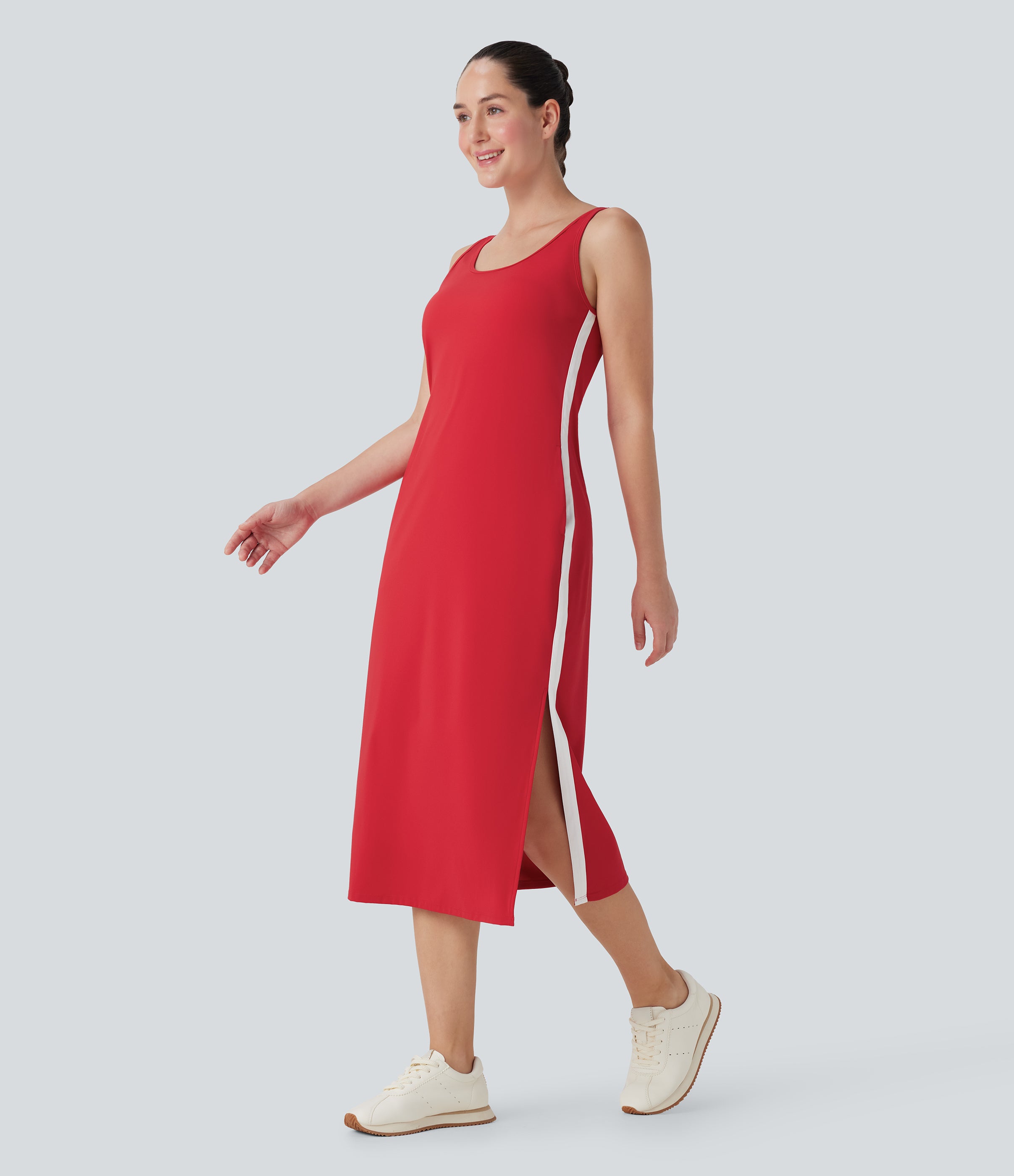 SoftlyZeroTM Airy Color Block Hem Cool Touch Workout Active Tank Dress with Pockets-UPF50+