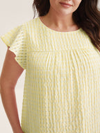 Textured Sheer Lined Flutter Sleeve Blouse