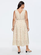Sweet Floral Print Cinched-Waist Midi Dress