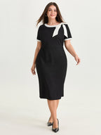 Side Bowknot Color Contrast Midi Dress
