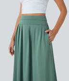 Socinched High Waisted Tummy Control Flare Maxi Casual Skirt with Pockets