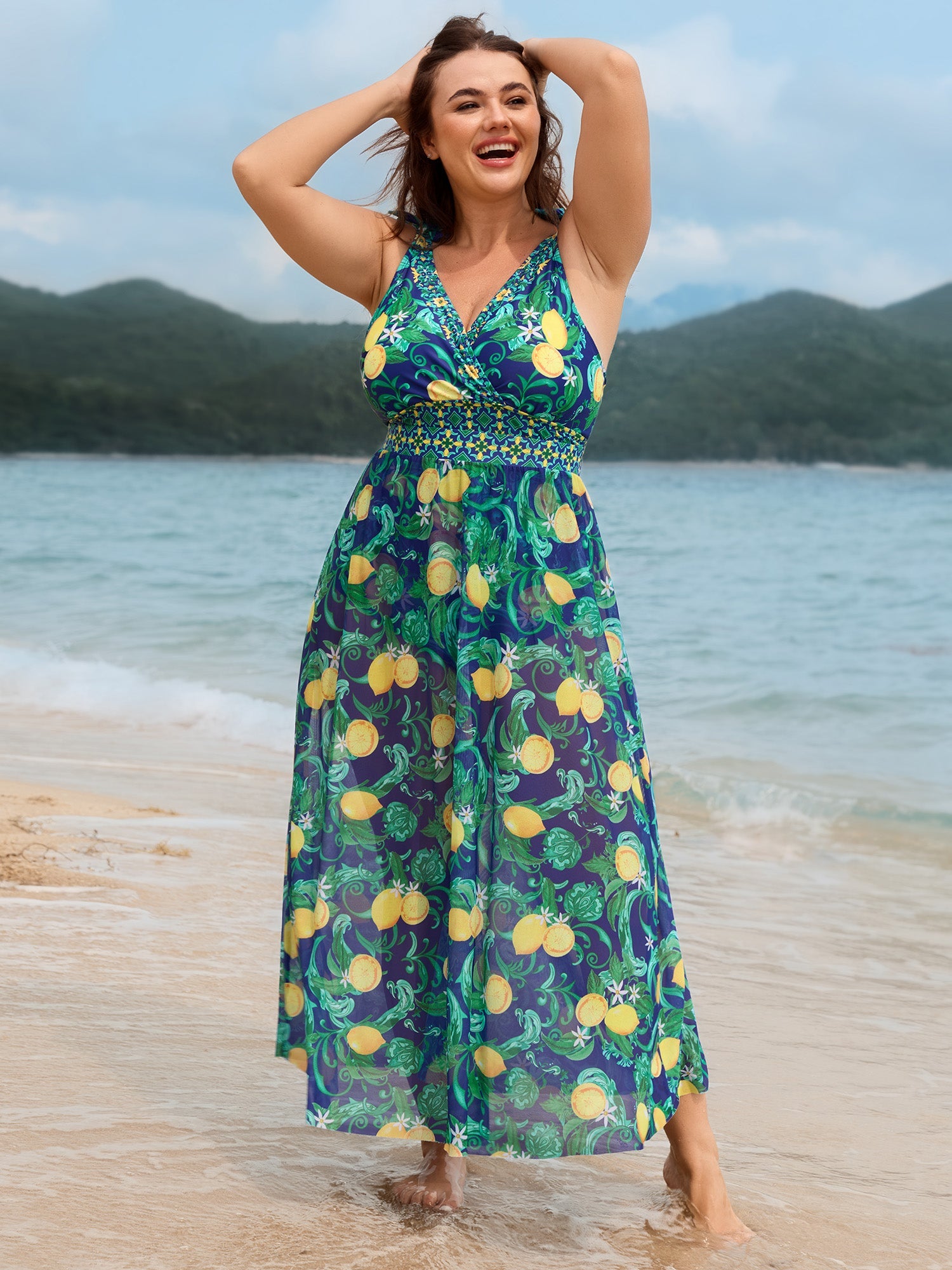Two-Piece Citrus Print Sarong Swimsuit