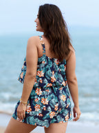 Tropical Flower Print Pockets One-Piece Swimsuit