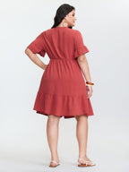 Floral Embroidery V-Neck Tiered Mini Dress
