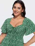 Ditsy Floral Sweetheart Drawstring Pocket Tiered Dress