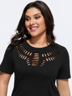 Cotton Stretchy Cut-Out Neckline Plain T-Shirt