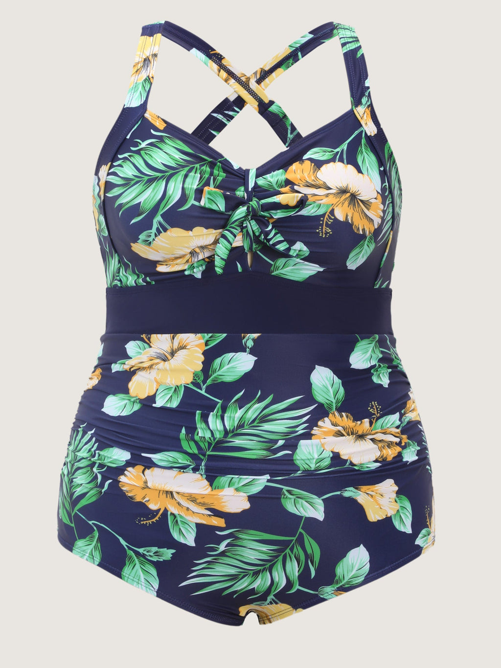 Tropical Print One Piece Swimsuit Sarong Set