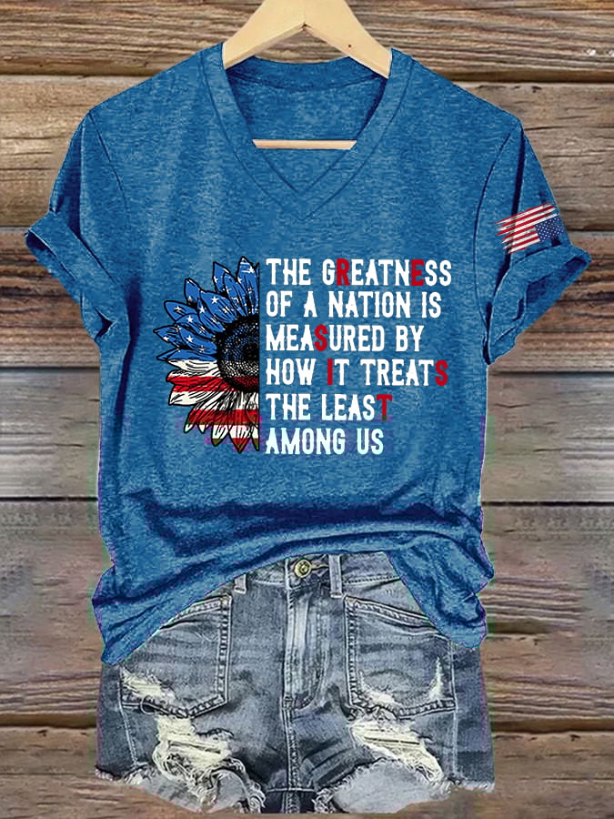 🔥Buy 3 Get 15% Off🔥V-Neck  Retro Resist The Greatness Of A Nation Is Measured By How It Treats The Least Among Us Print T-Shirt