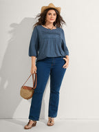 Cotton Lace Spliced Plain Knit Top