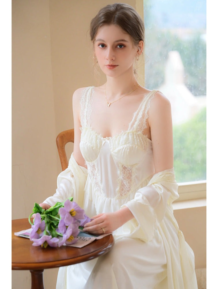 Lace Built In Bra Nightgown 2pcs Set