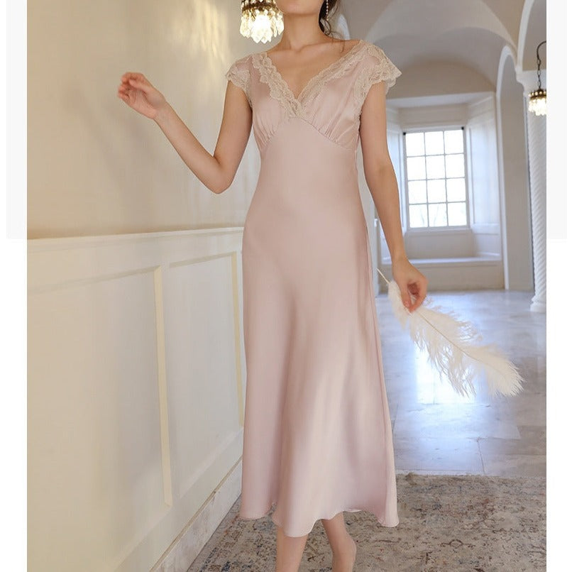 V Neck Lace Sleep Gown