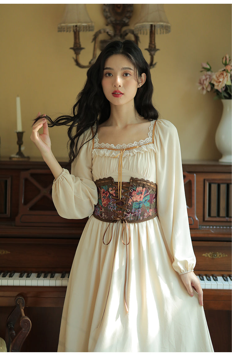 Royalcore Painting Boned Corset + Lace Neck Dress