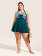 Stripes Patchwork Tie Knot Cross Straps Swim Dress
