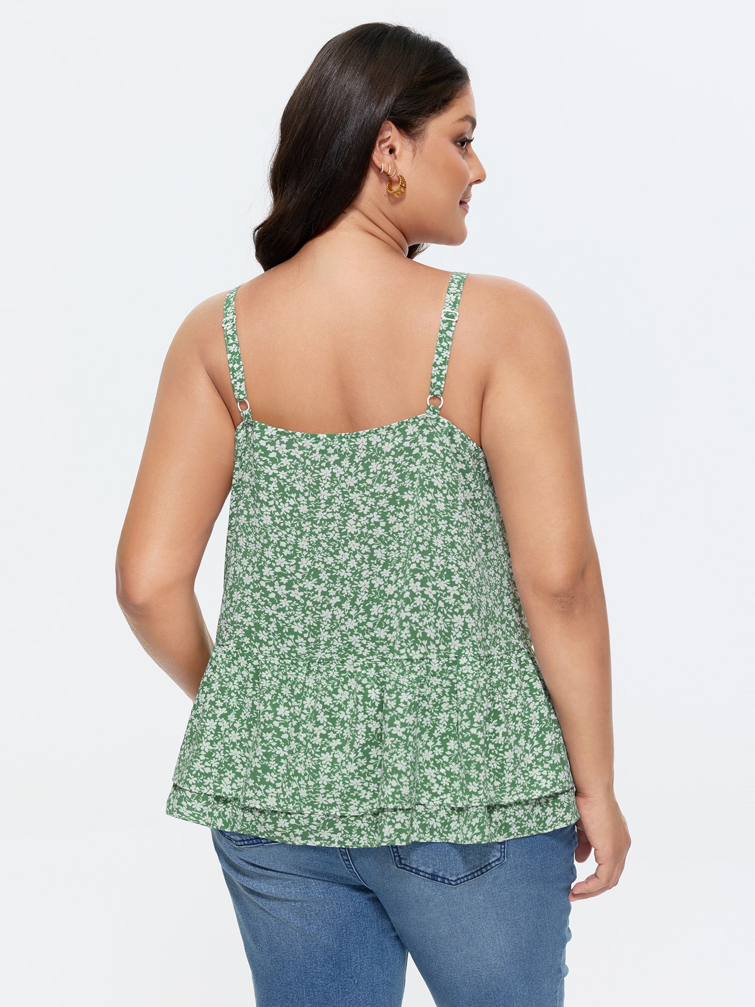 Floral Print Ruffled Edge Tank Top