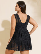 Lace Textured Mesh Swim Dress
